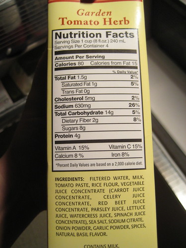 Nutrition Facts Pacific Natural Foods Garden Tomato Herb