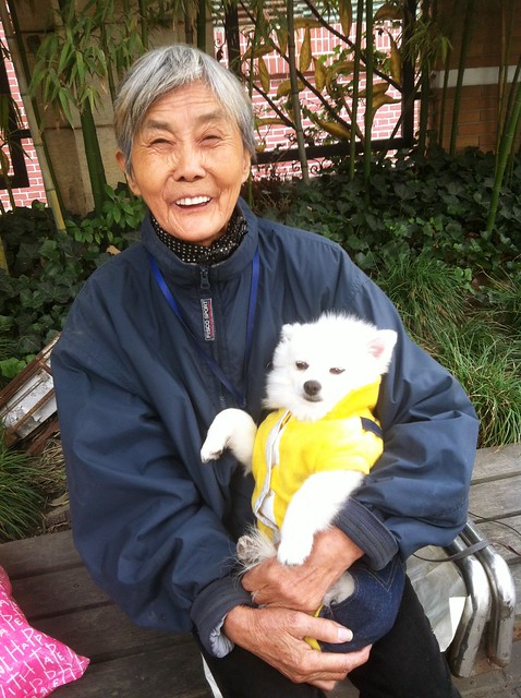 Happy Old Lady with a Dog
