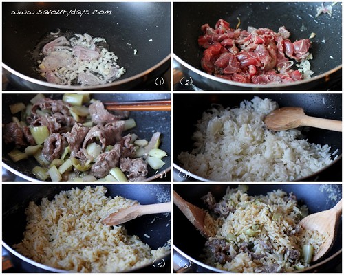Fried rice with beef and mustard greens - method 1