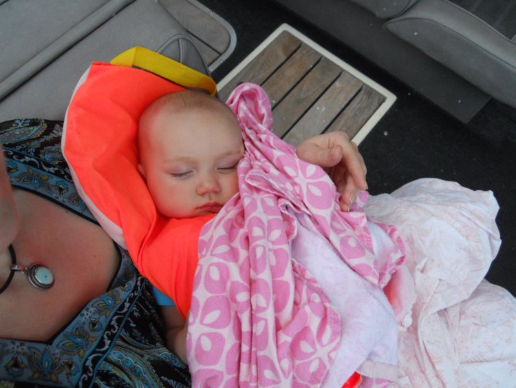 Lola sleeping on boat