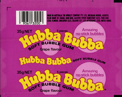 Wrigley Australia - Hubba Bubba - Grape flavour bubble gum wrapper proof - 1980's by JasonLiebig