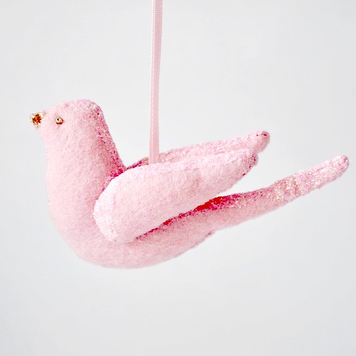 Antique pink hand made felt bird