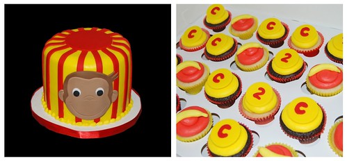 Red and Yellow Monkey themed cupcake tower