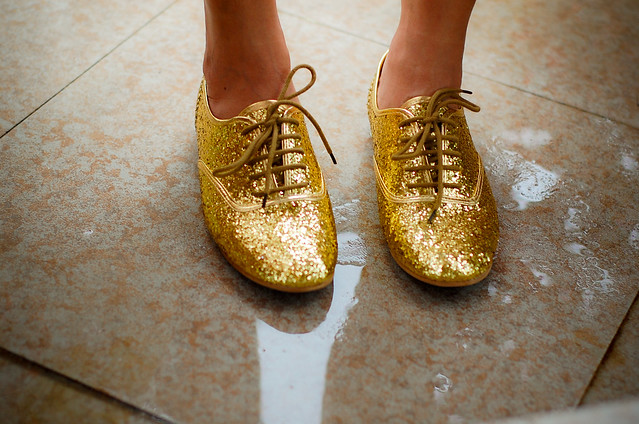 gold glittery lace up brogues
