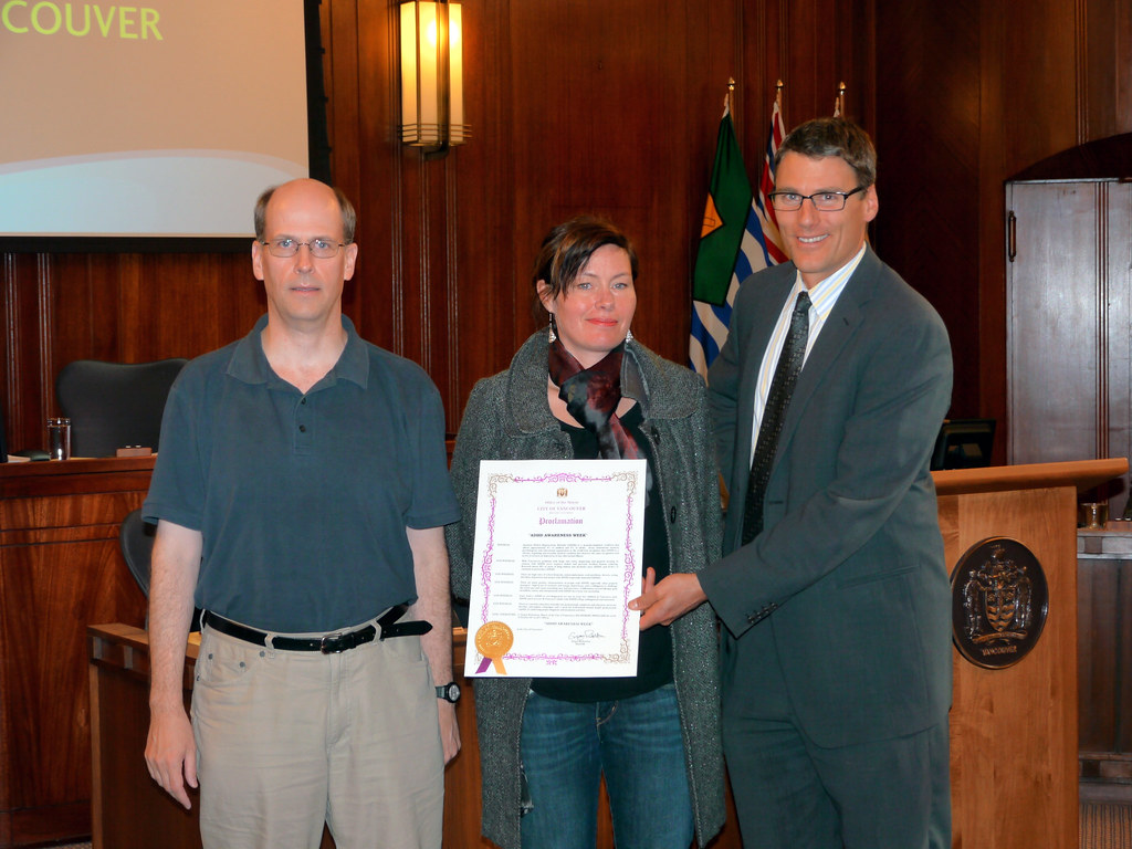 Vancouver ADHD Awareness Week Proclamation Mayor Gregor Robertson, Parks Commissioner Sarah Blyth Adult ADHD Coach Pete Quily