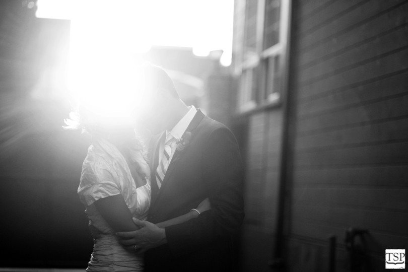 Black and White Bride and Groom at Golden Hour