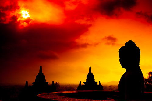 無料写真素材|芸術・アート|彫刻・彫像|朝焼け・夕焼け|仏像|仏教|風景インドネシア