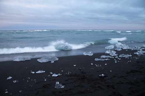 Ice like diamonds on the beach in rural Iceland 