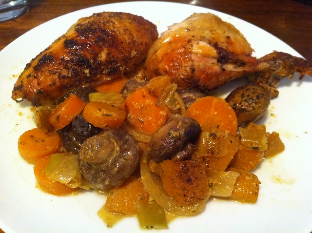 Roasted chicken with mustard marinade and winter vegetables