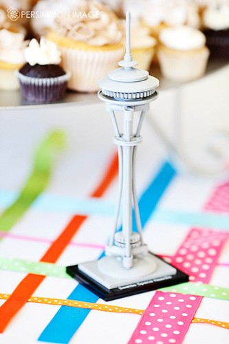 He leant his LEGO Space Needle to our cupcake table decor