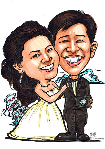 Wedding couple caricatures @ Merlion