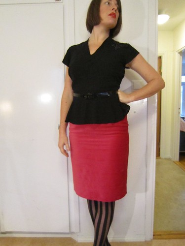 40´s blouse and velvet pencil skirt