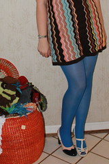 Outfit - Missoni for Target dress, blue tights, mismatched shoes