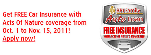 Free Car Insurance with Acts of Nature coverage from BPI Auto Loan