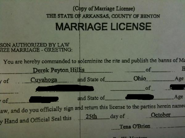 PEYTON HILLIS Marriage License