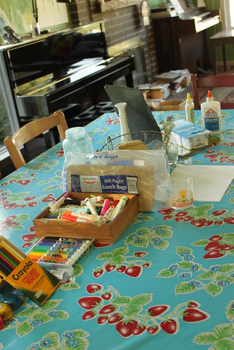 craft supplies, set up on the table