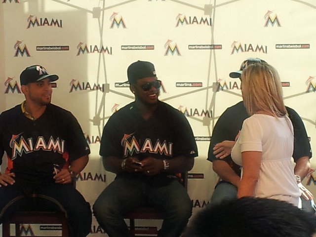 Miami Marlins with new uniforms at Dolphin Mall