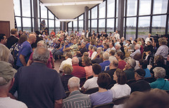 A packed town hall meeting at the Duluth, MN airport CWAers, retirees and other allies spoke about good jobs and workers' rights are essential to rebuilding America's economy.