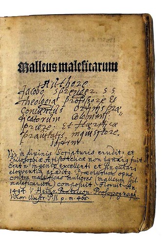 Title-page and manuscript note in Institoris, Henricus and Sprenger, Jacobus: Malleus maleficarum