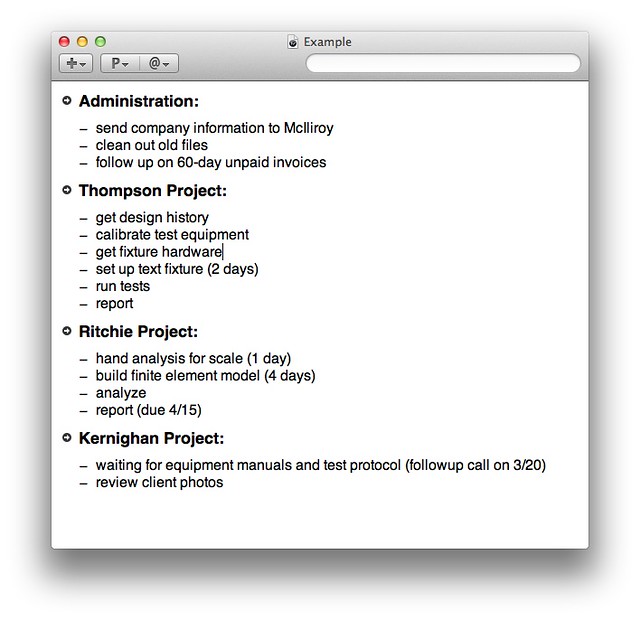 Example list on TaskPaper for the Mac