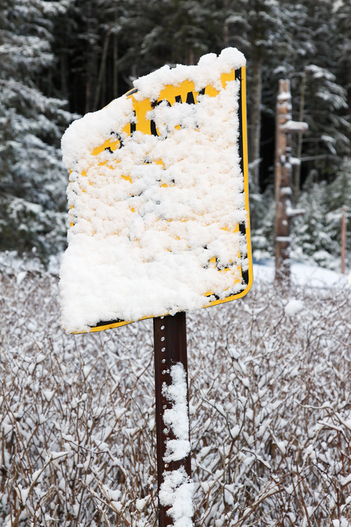 snow on sign, Kasaan, Alaska