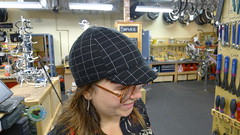 Nickey models a wool cycling cap