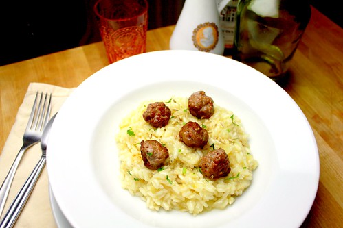 white risotto with fennel sausage meatballs
