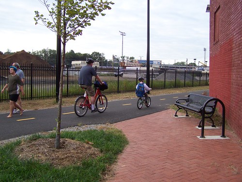 Children bicycling to school on the Metropolitan Branch Trail, DC