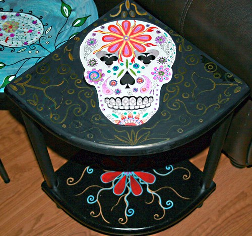 Sugar Skull Corner Shelf by Rick Cheadle Art and Designs