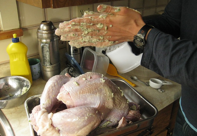 Alden buttering up the turkey