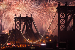 fireworks over the manhattan bridge