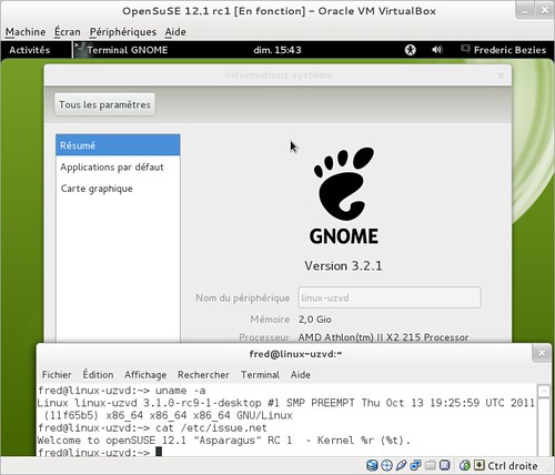Gnome 3.2 dans OpenSuSE 12.1rc