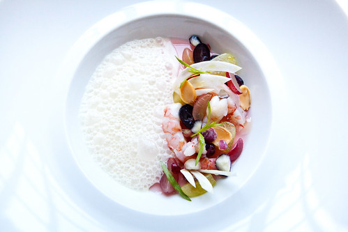 Prawn Crudo with Grapes, Fennel, and Marcona Almonds