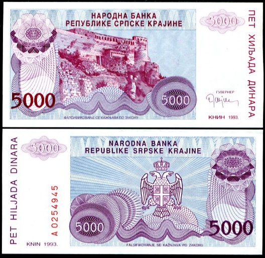 5 000 Dinárov Chorvátsko 1993, Pick R20