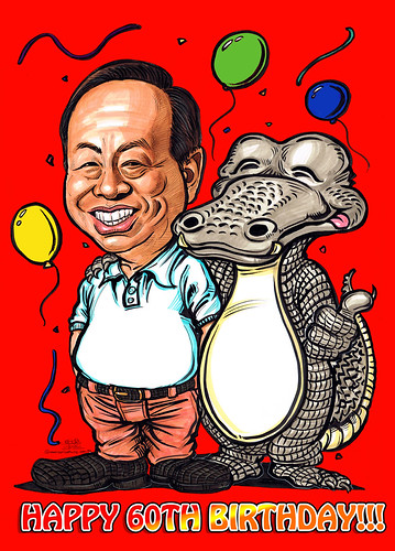 Birthday caricature for Heng Long with crocodile