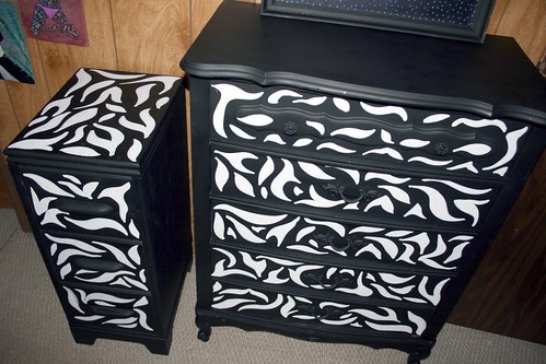 Chest of Drawers and Nightstand ZEBRA Pattern by Rick Cheadle Art and Designs