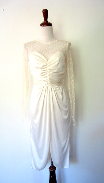 Dotted Illusion Lace Cream Dress, vintage 80s
