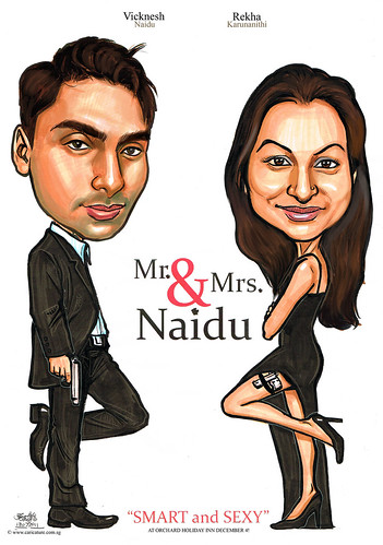 Mr & Mrs Naidu wedding couple caricatures - A4