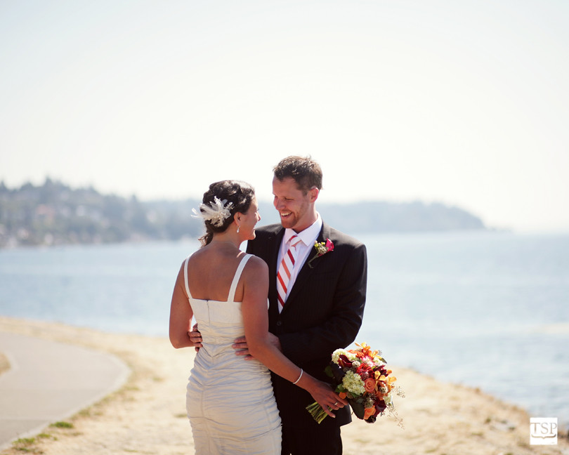 Alki Beach Seattle Wedding Bride and Groom 