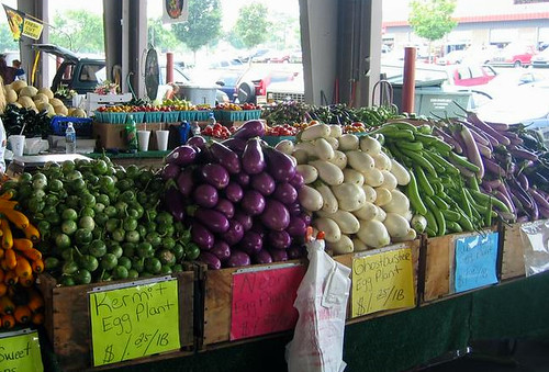 A wide variety of eggplant sold at the North Carolina Farmers Market.  The North Carolina State Farmers Market is one of the local markets covered by USDA Market News.  Photo by Justin Henry.