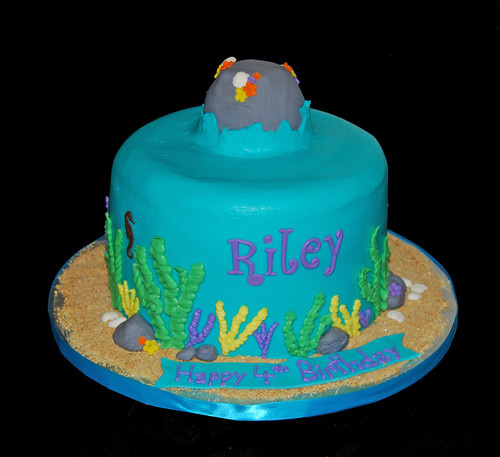 ocean scene birthday cake for a Little Mermaid themed party