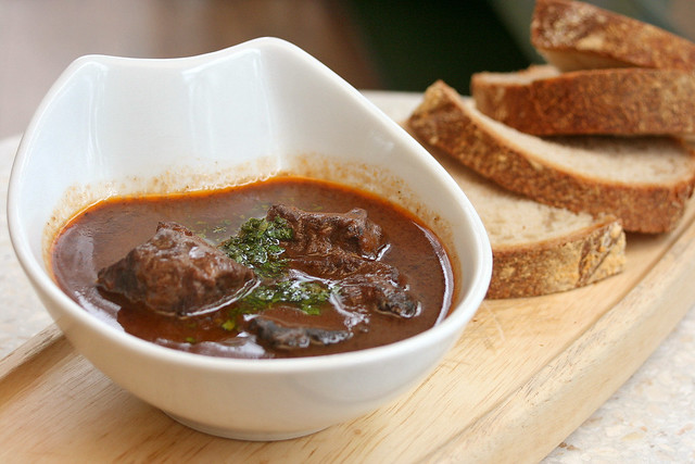 Slow-roasted ox cheeks with homemade sourdough bread