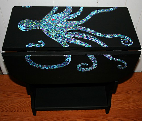 Double Drop Leaf End Table Octopus by Rick Cheadle Art and Designs