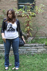 Outfit - sequin blazer, not my president t-shirt, vintage Chanel bag