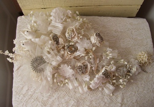 Romantic Vintage Embellished Art Deco Wedding Bouquet by Cottage Touch