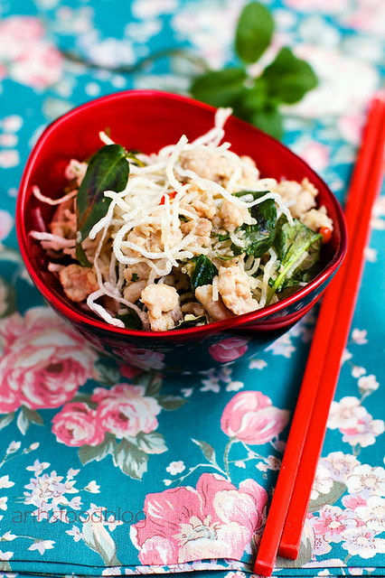 Simple Asian Chicken Salad with fried vermicelli 