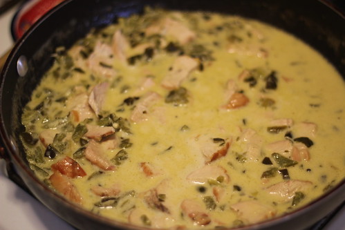 Pasta with poblano cream sauce and chicken