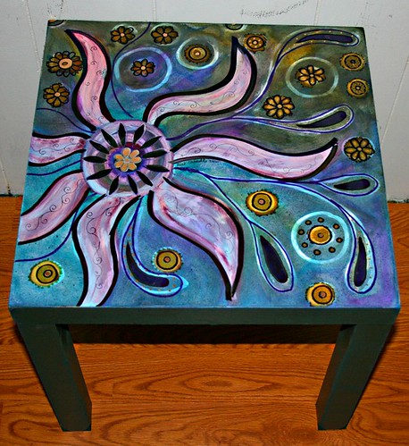 Painted Flowers Coffee/Side/End Table 18'' x 18'' x 17.7'' by Rick Cheadle Art and Designs