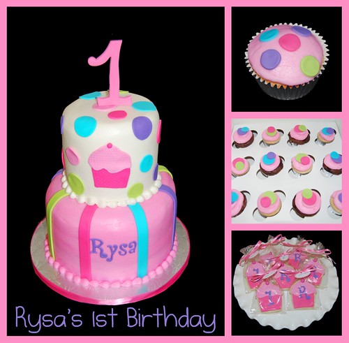 1st birthday cupcake themed celebration - pink, purple, aqua, green