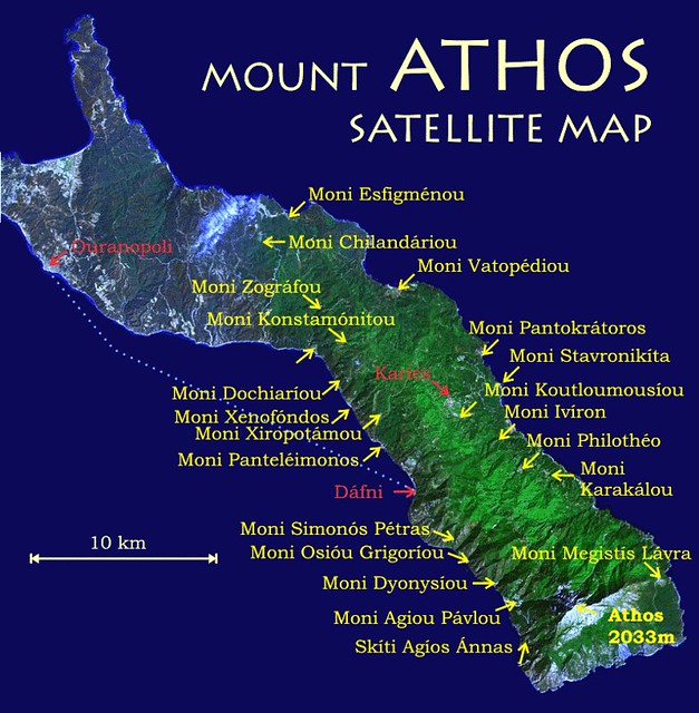 Mapa de Monasterios del Monte Athos